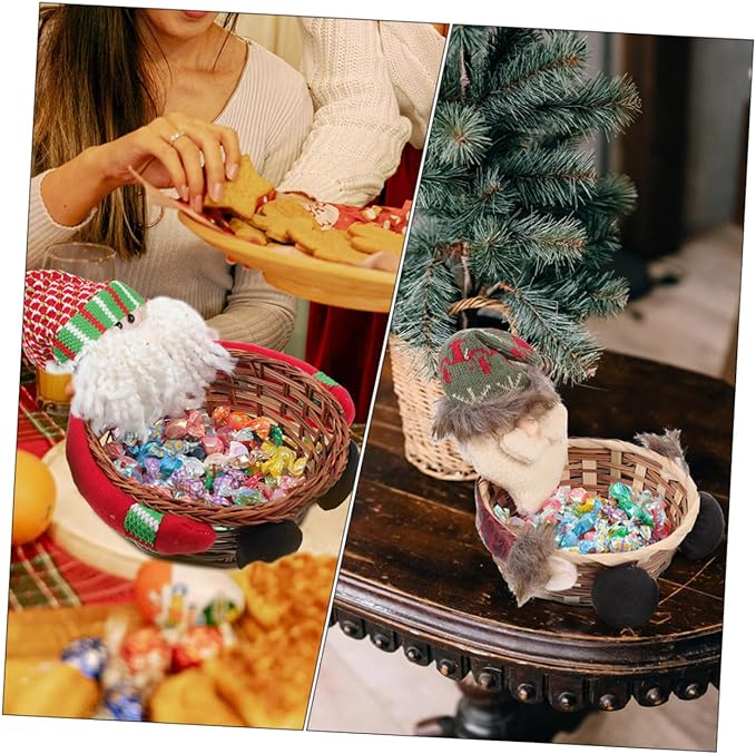 2pcs Christmas Storage Baskets Woven Decorative Baskets for Home Desktop Adornment Multi-Functional Xmas Candy for Retail Office and More Eye-catching Design Versatile Use