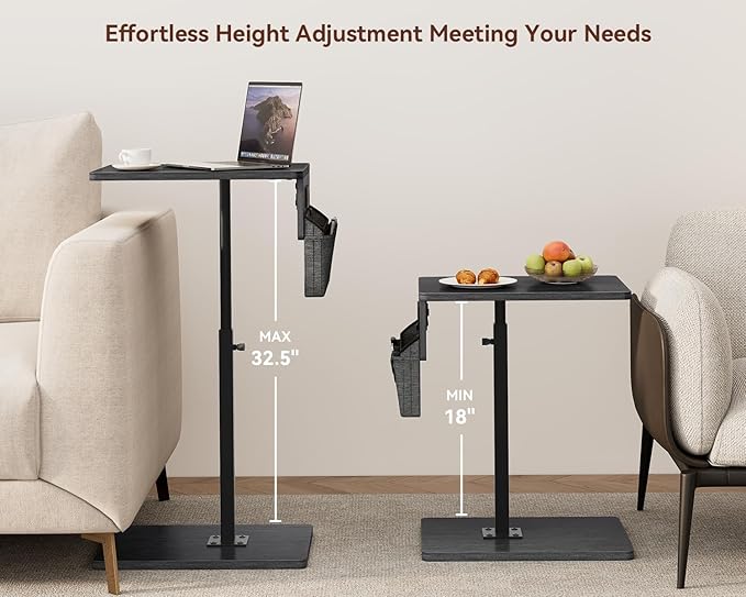 Vagusicc Sofa Armrest Tray Table for Couch - 360° Swivel Height Adjustable Side Table for Small Spaces, Snack Side Table for Bed or Chair, C Shaped End Table Snack Table for Eating Dinner Laptop