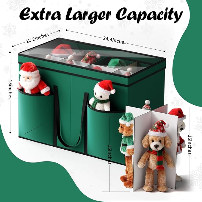 Christmas Figurine Storage Box & Nutcracker Storage Containers with Visible Lid and Cardboard Dividers, Keeps 8 Holiday 15"-Figurine Collectibles, Xmas Decoration Storage Bag, 600D Oxford / Green