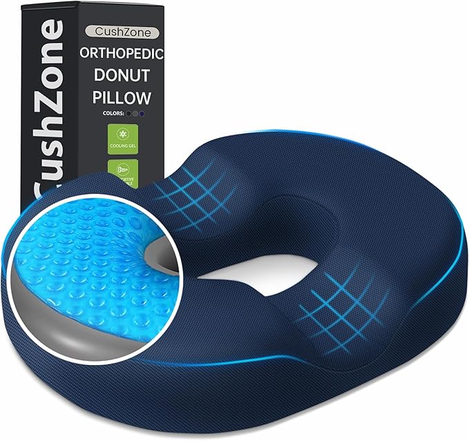 Donut Pillow Seat Cushion - Cooling Gel Outdoor Chair Cushions, Memory Foam Seat Cushion for Office & Home, Car Seat and Patio Furniture Cushions, Hemorrhoids Pillow and Tailbone Pain Relief, Blue