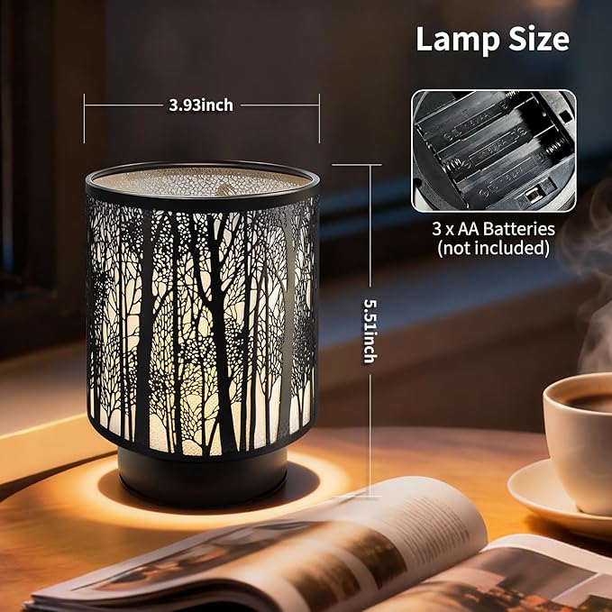 Battery Operated Table Lamp, Cordless Lamps for Home Décor, Nightlight with LED Bulb with Timer for Living Room Bedroom Tabletop Entryway Centerpiece Gift (Forest)