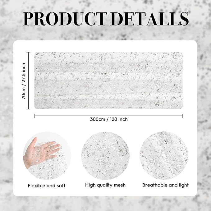 Artoid Mode White Silver Gauze Table Runner 120 Inch 10FT, Glitter Metallic Foil Sheer Dining Holiday Wedding Anniversary Birthday Table Decor for Home Party