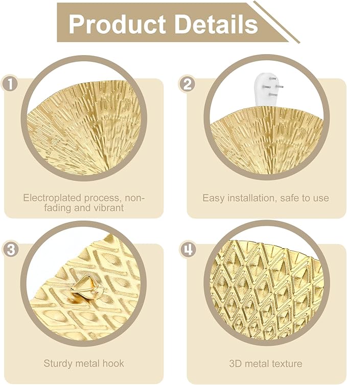 HOFURME 3 Pcs Gold Wall Art Decor, Gold Metal Wall Decor Starburst Round Wall-Hangings for Living Room, Bedroom & Office - Modern Golden Wall-Accents (9.64", 9.64", 9.84", Iron)