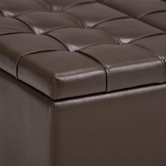 SIMPLIHOME Harrison Coffee Table Storage Ottoman - 36 inch Wide Upholstered Vegan Leather Square Lift-Top Ottoman in Chocolate Brown, Transitional Ottoman for Living Room with Hidden Storage