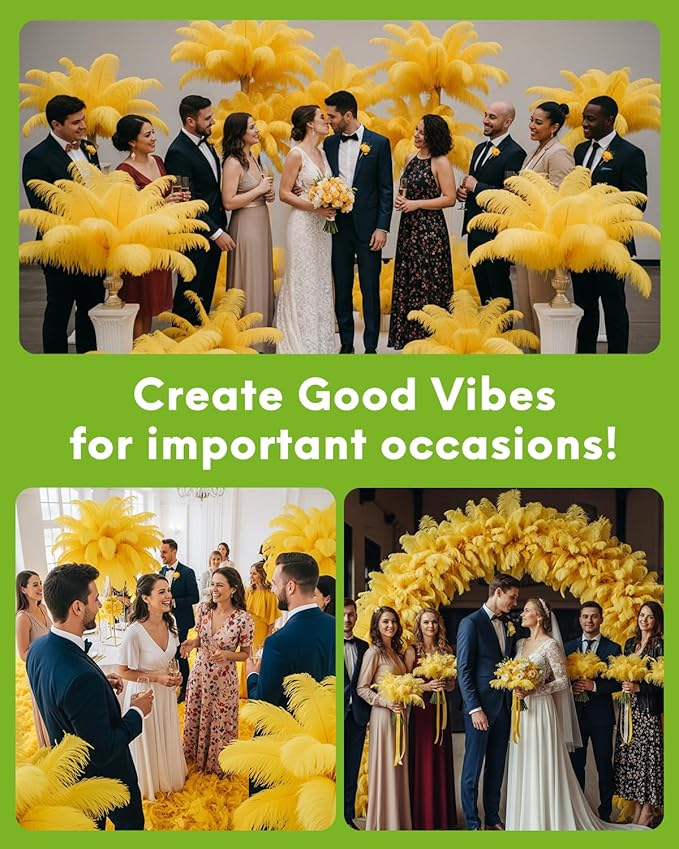 30pcs Yellow Ostrich Feathers Natural Bulk 8-10in（20-25cm） Vase Craft Wedding Home Party Centerpieces Christmas Day Decoration