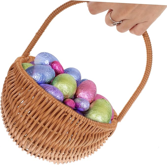 PRETYZOOM Rectangular Mini Easter Storage Basket with Handle Woven Decorative Basket for Eggs Candies and Items for Home Kindergarten Decoration