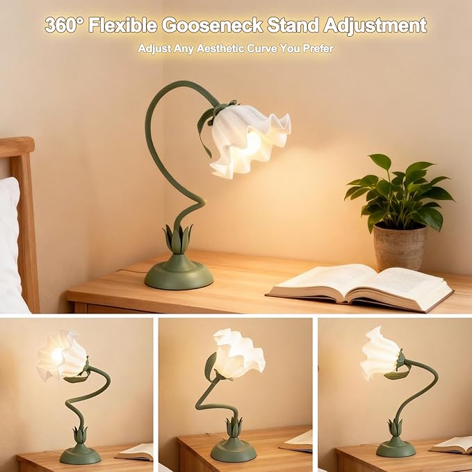 Flower Lamp LED Reading Light - Flower Table Lamp 3 Color Modes, Vintage Desk Lamp with E26 Bulb, Bedside Lamps for Bedroom, Living Room, Home Decor