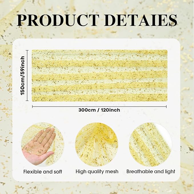 Artoid Mode Light Yellow Gold Gauze Table Runner 59x120 Inch 10FT, Glitter Metallic Foil Sheer Dining Wedding Anniversary Holiday Birthday Table Decor for Home Party