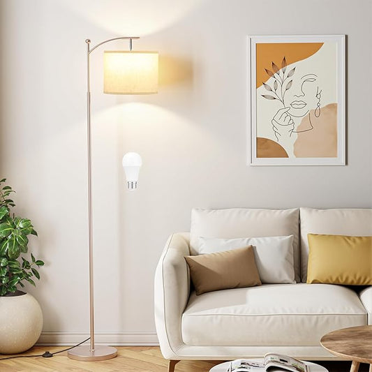 Ambimall 60" Floor Lamps for Living Room with 3 Color Temperatures, Adjustable Beige Shade with Light Gold Pole, Tall Lamps for Living Room Bedroom Office Classroom Dorm Room, 9W Bulb Included