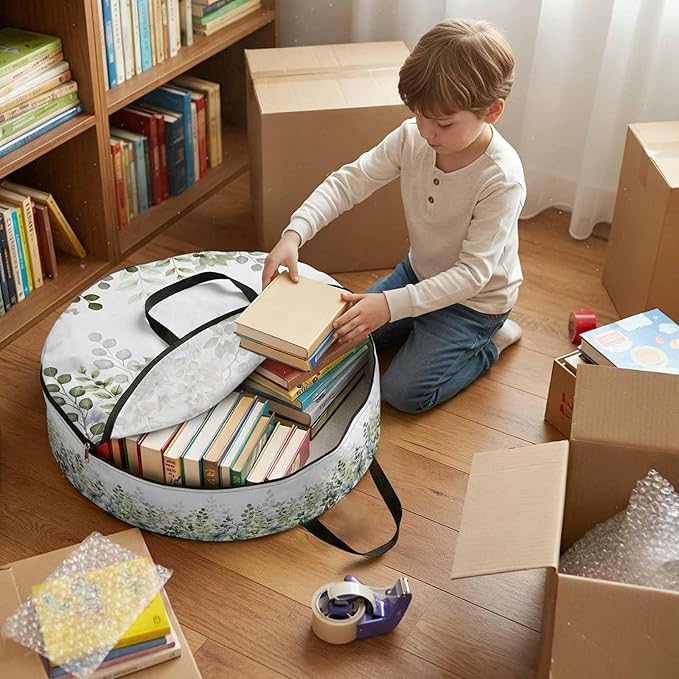 Storage Bag Sage Green Eucalyptus Leaves Round Storage Totes Bins Closet Organizers with Zippers & Handle Berry Branch Nature Plant Clothes Storage Container for Bedroom Space Saving Packing Supplies