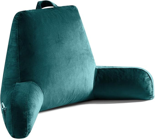 OAISZ Reading Pillow for Sitting in Bed Adult, Reading Pillow with Shredded Memory Foam, Bed Pillow with Washable Cover, Back Pillow Sitting Up with Extend Arms, Prussian Blue, X-Large