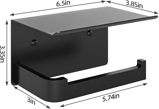 Gypie Toilet Paper Holder with Phone Shelf, Matte Black Toilet Paper Holder Wall Mount, Rustproof Stainless Steel Bathroom Storage