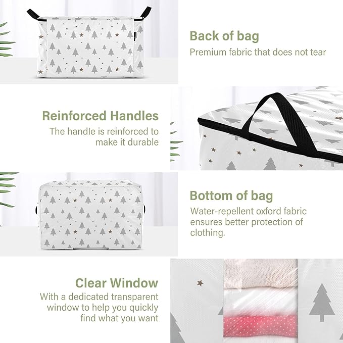 Burbuja 2 Pack Storage Bag Organizer with Handles for Clothes, Blankets, Bedding, Christmas Tree Foldable Storage Bag with Zipper & Clear Window, 95L