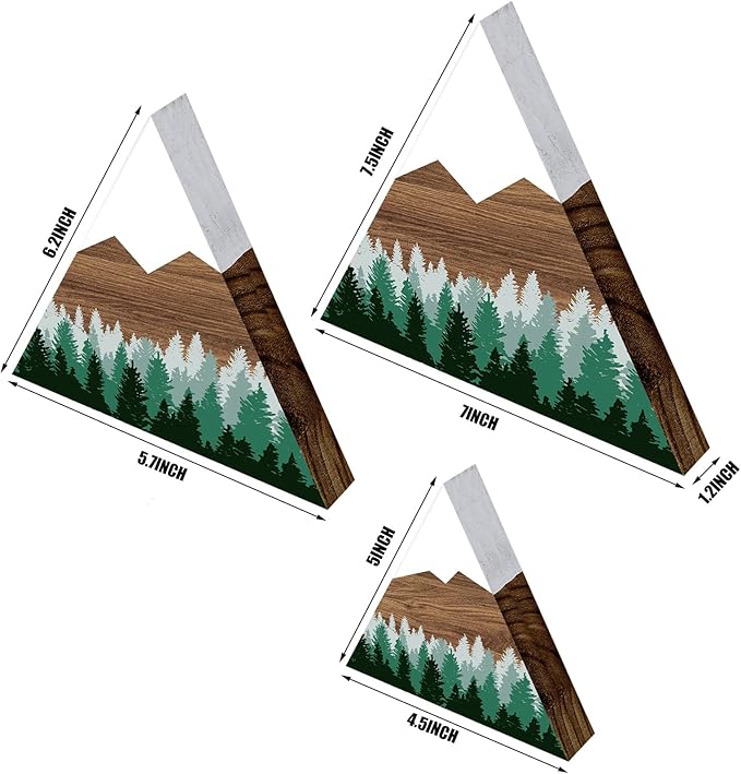 Maitys 3 Pcs 3 Size Mountain Shelf Decor Mountain Wooden Sign Farmhouse Wood Forest Sign Woodland Nursery Decor Travel Adventure Table Centerpiece for Home Farmhouse(Green)