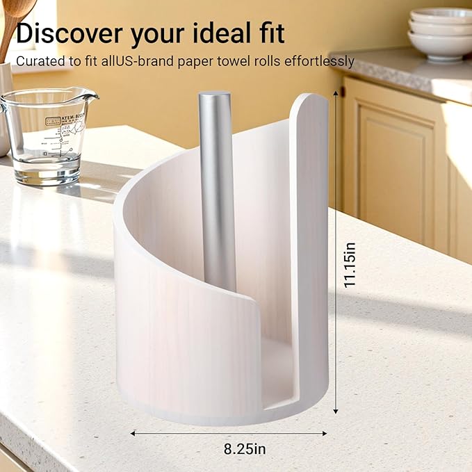 Paper Towel Holder Countertop with Wood Round Base and Iron Holder,Holds Mega Roll,Holder Stand for Kitchen Roll Organize,Wooden Paper Towel Holder for Kitchen Dining Table Home Decor