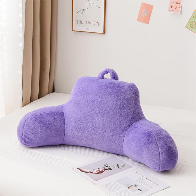 Aimuan Reading Pillow Bed Rest Pillow with Arms Rabbit Fur Cushion for Adults Teens Incline Rest Sitting up & Sleeping Snoring Pillow with Pregnancy Lumbar Back Support (Purple)