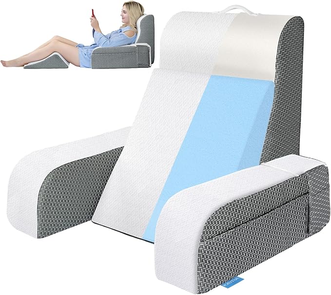 Kayfia Reading Pillow, 10 in 1 Back Pillow for Bed Sitting up with Detachable Arms Rest, Back Rest Pillow with Gel Memory Foam,for Reading/Gaming/Working in Bed or Couch 19", White