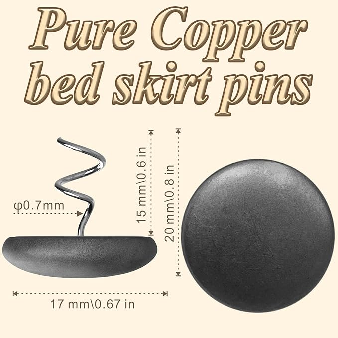 Pure Copper Upholstery Pins for Bed Skirts, Slipcovers, Sofa & Armchair Covers – Secure Furniture Fabric, 16 Pack