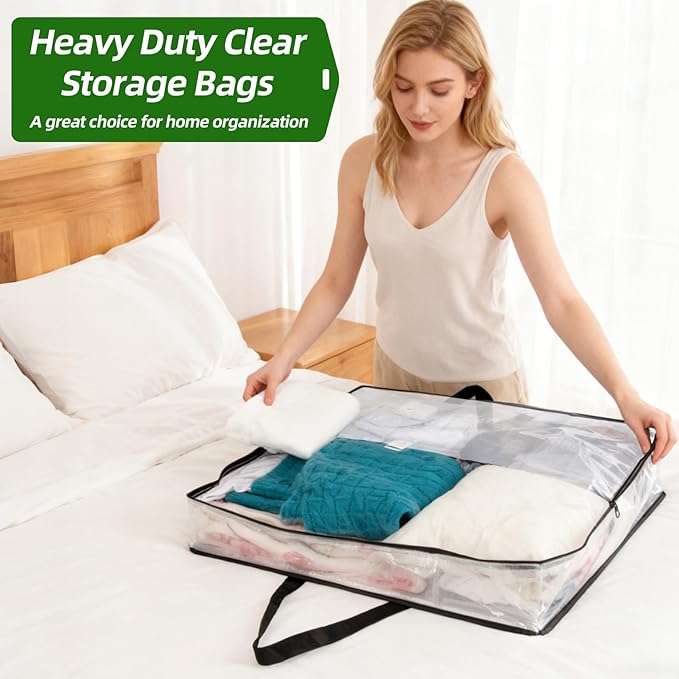 RAINFLOW Christmas Wreath Storage Bag - 3 PCS Moving Bags Heavy Duty for Christmas Decorations Garland Ornament Clothes Gift Pillow Toy Clear Storage Bag with Zipper Moving Supplies(24 inch)