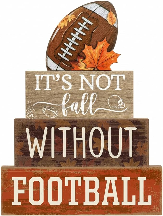 Yuntau 4 Pcs Football Fall Table Decorations Football Tiered Tray Decor Spring Wooden Sign Soccer It's Not Fall Without Centerpiece Decorative Faux Book Block Sign for Coffee Table Mantel Shelf