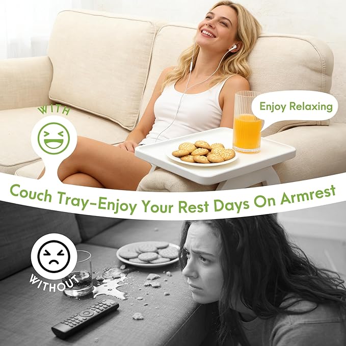 SINWANT Couch Arm Table,Bamboo Couch Arm Tray Clip on Sofa Armrest,Chair Side Table for Small Spaces Drink Eating Dinner