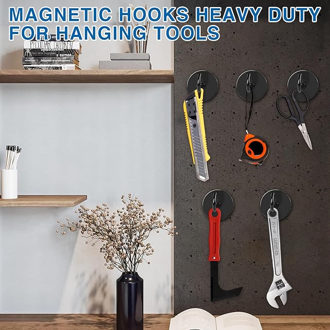 LOVIMAG Magnetic Hooks, 130LBS Strong Magnets Hooks Heavy Duty for Cruise Cabins, Black Magnet with Hooks for Refrigerator, Magnetic Hook for Ceiling Hanging, Grill, Metal Door, etc - 6 Pack