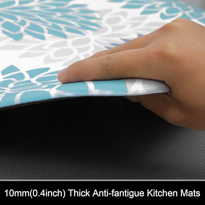 HEBE Anti Fatigue Kitchen Rugs Sets of 2, Non Slip Kitchen Mats for Floor, Waterproof Cushioned Comfort Standing Carpet for Kitchen Sink, Home Office, Laundry Room, Teal