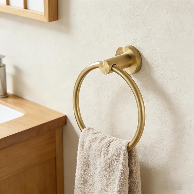 Toilet Paper Holder Towel Ring Brushed Gold Bathroom Hardware Hand Towel Holder Bathroom Accessories Set Wall Mount Stainless Steel 2 Pieces