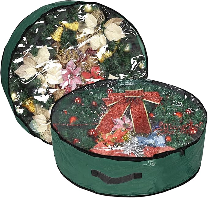 Propik Christmas Wreath Storage Bag 36" - Garland Holiday Container with Clear Window - Tear Resistant Fabric - 2 Pack (36 Inch, Green)