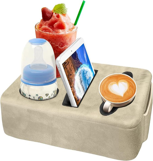 4 Hole Couch Cup Holder Tray, Cup Holder for Bed Suitable for Cup Holders on Sofas, beds, Camping, RVs, Cars, and Beaches.Khaki
