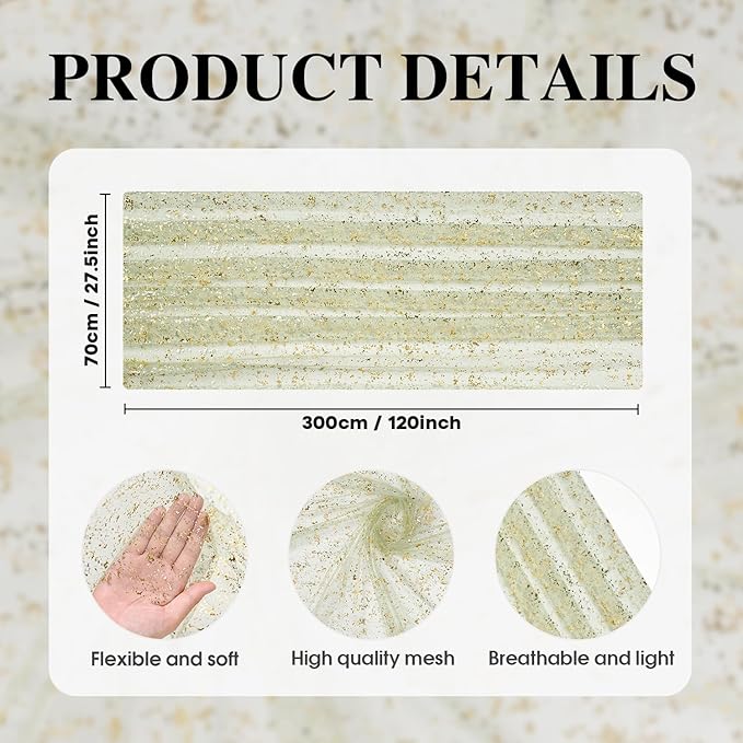Artoid Mode 6PCS Sage Green Gold Gauze Table Runner 120 Inch 10FT, Glitter Metallic Foil Sheer Dining Wedding Anniversary Holiday Birthday Table Decor for Home Party