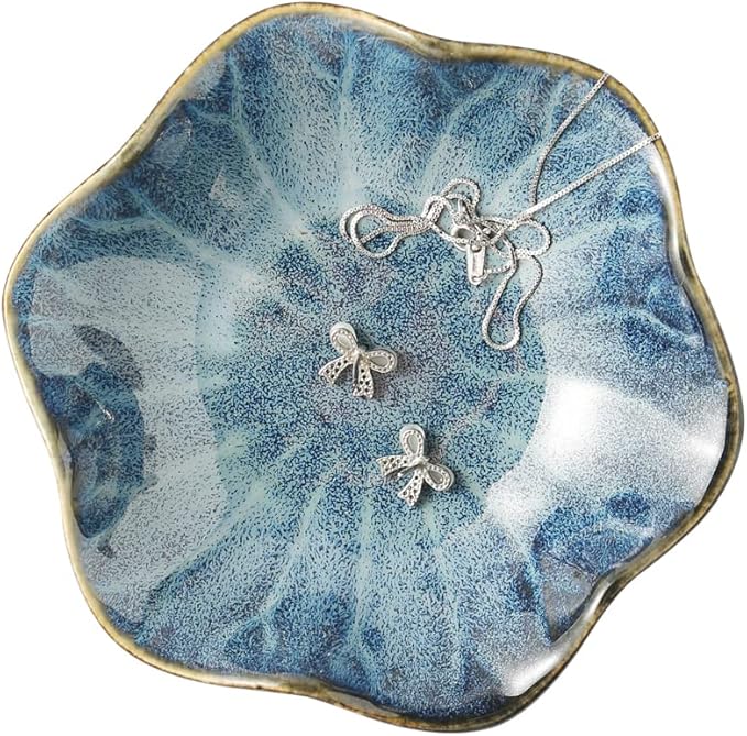 Mecaikru Jewelry Dish, Ceramic Trinket Tray, Small Ring Dish Holder, Key Bowl, Home Decoration for Friends Sisters Mother