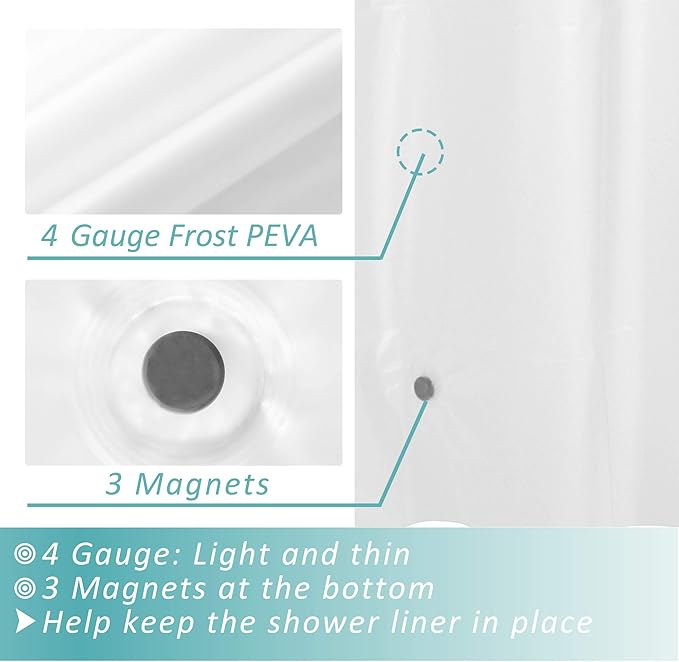 Mrs Awesome Stall Shower Curtain Liner 36x72, PEVA Plastic Shower Liner for Bathroom Lightweight & Waterproof, 36 x 72, Frost