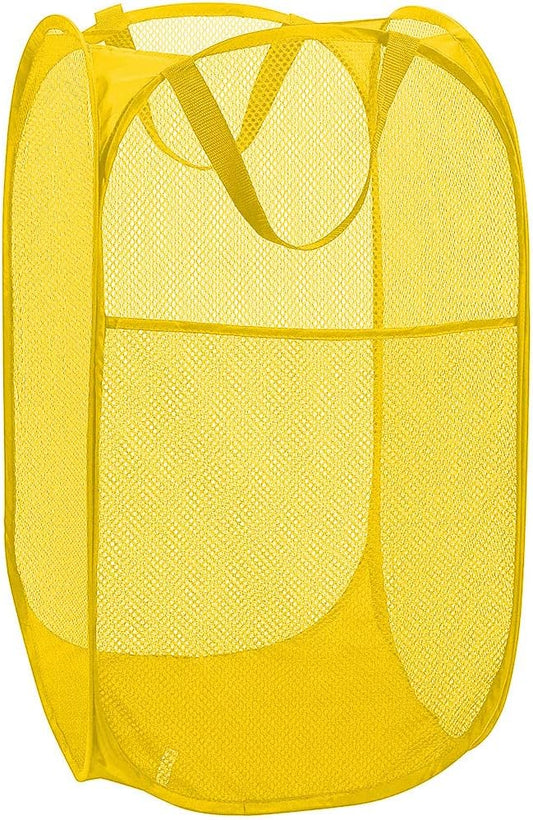 Mesh Pop up Laundry Hamper, Foldable Clothes Hamper Laundry Basket for Rooms, Apartment, College Dorm or Travel, Yellow