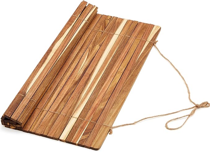 Maxdot Wooden Dish Drying Rack, 20.5 x 16 Inch Roll up Kitchen Over Sink Dish Drying Rack for Dishes, Plates, Bowls, Wooden Cover Counter Space, Crack Resistant Drainer, Kitchen Supplies