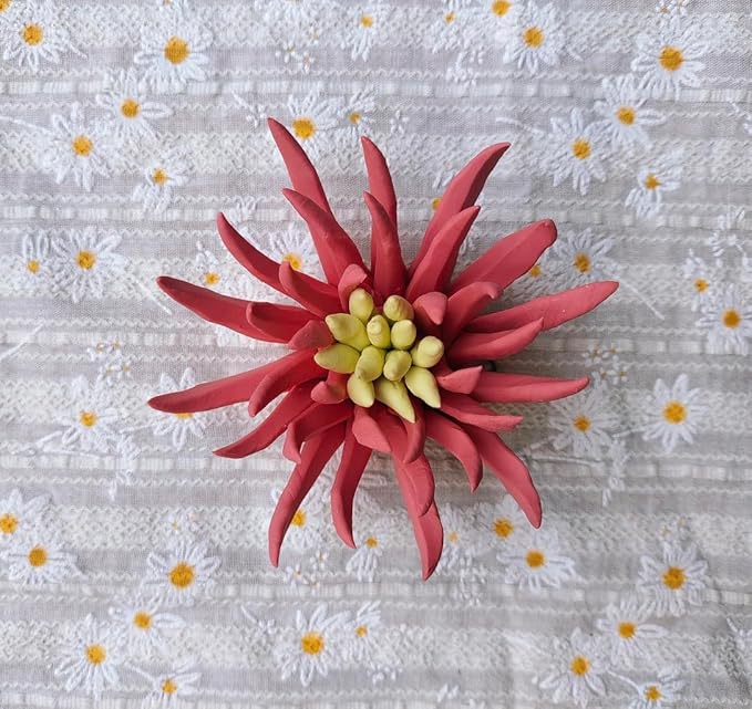 Yimi Flower, 3.54" 3D Handmade Porcelain Flower Wall Art Decor, 3D Ceramic Flower Wall Decor, Home Office Decor, Unique Gift for Home Office Decor,Girls (Red)