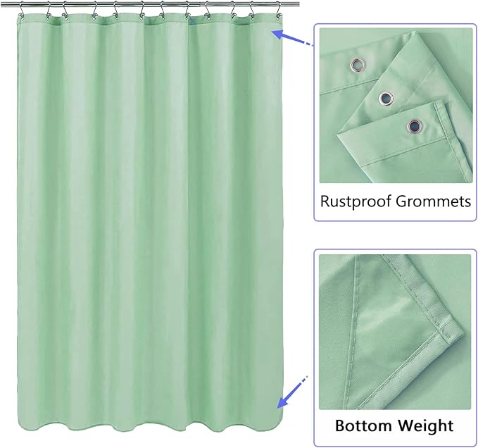 LLSCL Green Fabric Shower Curtain Liner with Magnets, Waterproof Hotel Quality, 72 x 72 Machine Washable