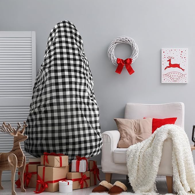 Yeshone 2 Pieces Large Christmas Tree Storage Bag with Drawstring for 7.5 Ft Trees Christmas Trees Covers for Upright Dust Proof Storage Containers(Plaid)