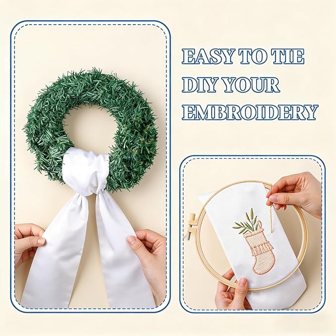 Dream Loom Wreath Sash for Front Door, 12pcs White Wreath Sash Garland Ribbon Accessories for Xmas Party Yard Doorway Indoor Outdoor Wall Wedding Decor