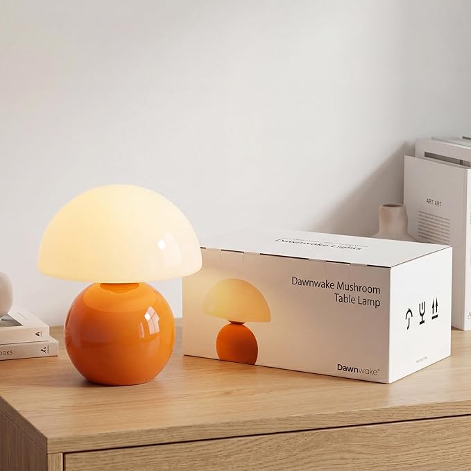 Dawnwake Mushroom Lamp Table Lamp for Bedroom,Desk Bedside Small Lamps for Living Room Night Stands, Cute Mini Modern Mid Century Desk Lamps,Unique Aesthetic Home Living Room Decor(Orange)