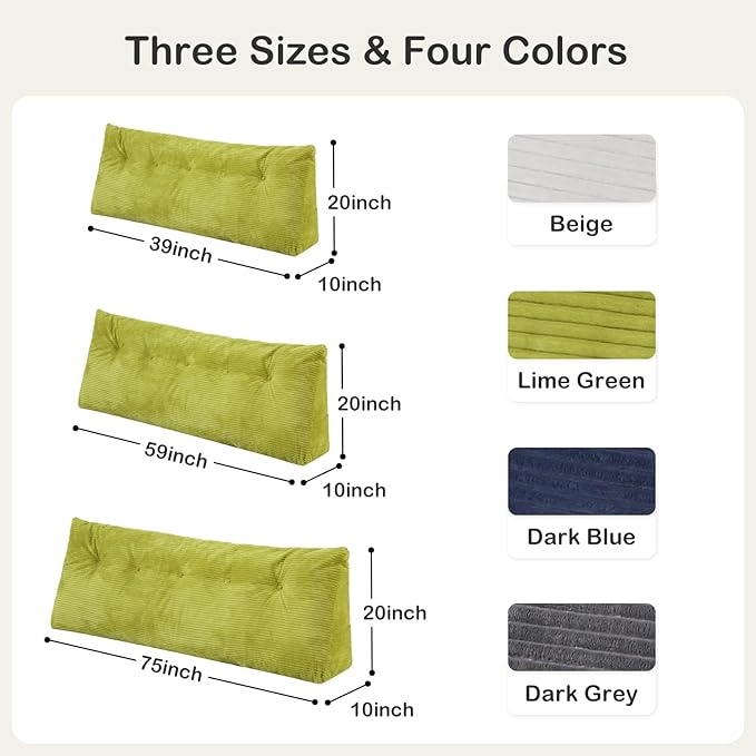 Headboard Pillow Twin, Wedge Headboard Pillow for Bed Sofa, Triangular Backrest Pillow with Removable Cover for Reading, Working, Sitting, Lime Green
