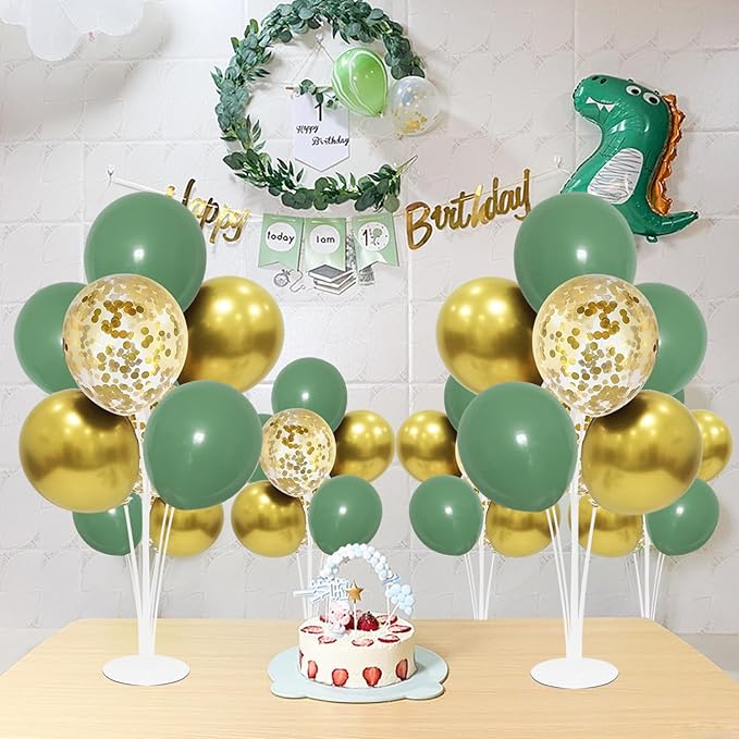 ZJDHPTY Green and Gold Balloon Stand Centerpiece Table Decorations for Birthday Woodland Baby Shower Party Decoration for Graduation 2026 New Years Eve (Green gold set4)