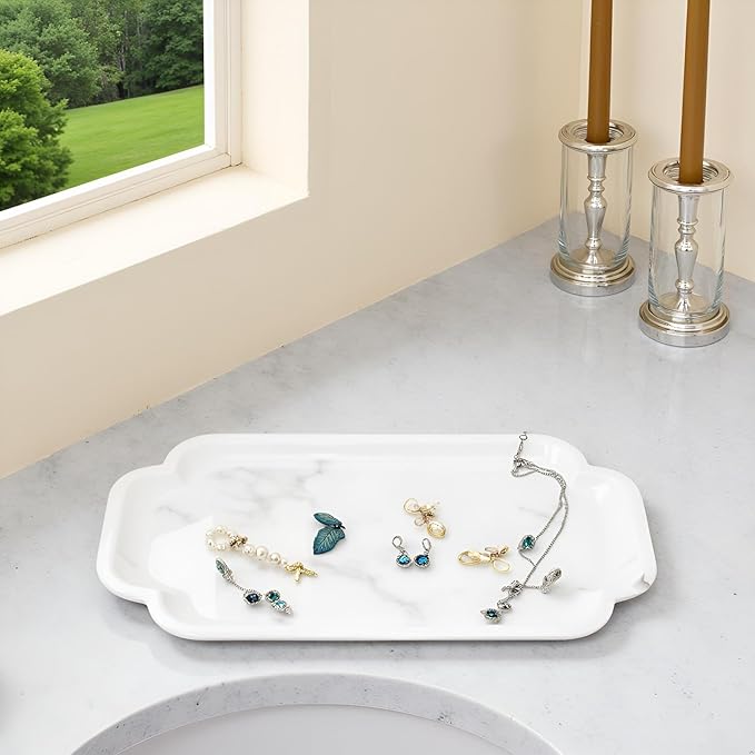 Marmor Marble Perfume Tray Bathroom Tray for Decorative,Candles,Jewelry Stone Vanity Tray,Kitchen Counter Decor and Home Decorative Tray(Calacatta Marble) Jewelry Tray Unique Festival Gifts