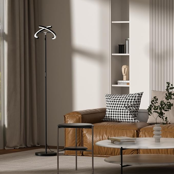 SIBRILLE LED Floor Lamp - Rotatable Standing Lamp with Touch & Remote Control, 3000-6000K, 22W Modern Floor Reading Light, Dimmable Corner Uplighter for Living Room Bedroom Office, Black