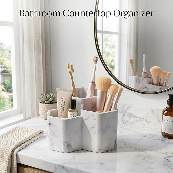 Resin Toothbrush Holders for Bathrooms, Electric Toothbrush and Toothpaste Holder,3 Slots Tooth Brush Organizer for Bathroom Countertop, Shower, Vanity