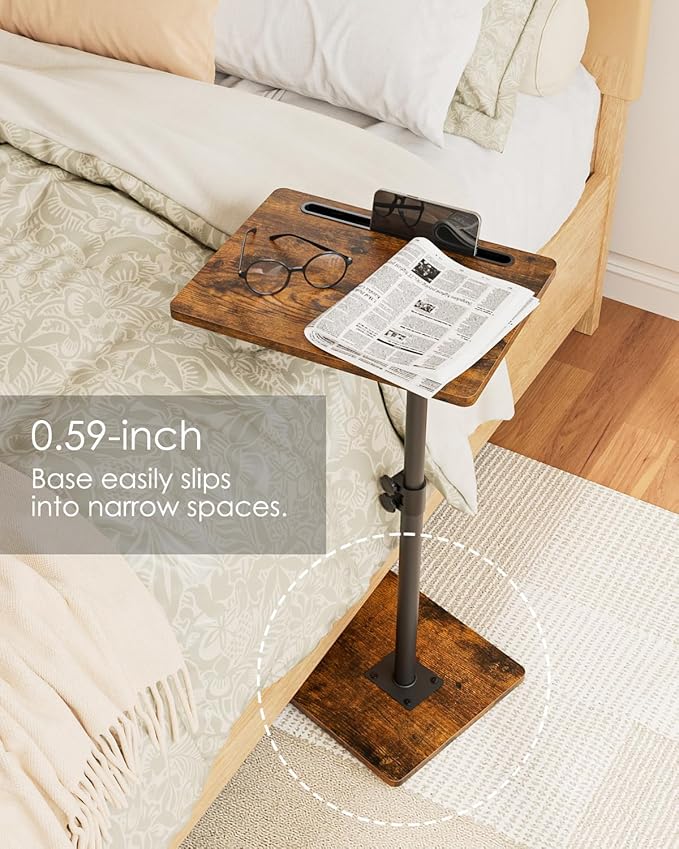 Masupu Sofa Arm Tray Table - 360° Swivel Height Adjustable End Table, Small Snack Side Table for Couch, C Shaped Table for Bed, Chair or TV Tray Table(Rustic Brown)
