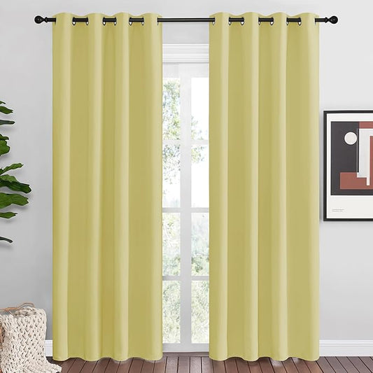 NICETOWN Paler Yellow Blackout Curtains 86" Long for Office, 55" Wide, 2 Pieces, Dining Room, Guest Room, Sound Reducing Heat and Cold Block Curtain Panels for Modern Room Decorative