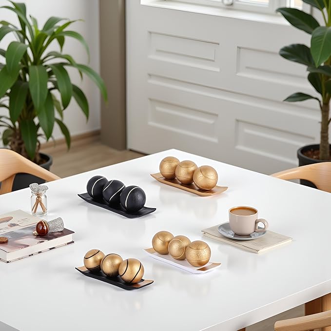 Small Decorative Tray and Orbs Balls Set,Gold Decorative Balls with Centerpiece Bowls for CoffeeTable,Living Room,TV Stand,Center Pieces Decoration for Table,Centro de Mesa de Comedor (White Gold)