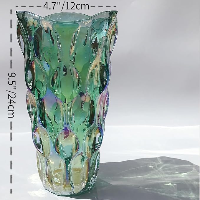 Unbreakable Flower Glass Vase 3.5lb 9.5inch Sparkle vase Bohemian Style, for Centerpieces,Kitchen,Office, Living Room,Wedding,Perfect Home Decor Glass Vase (Sparkle Green)