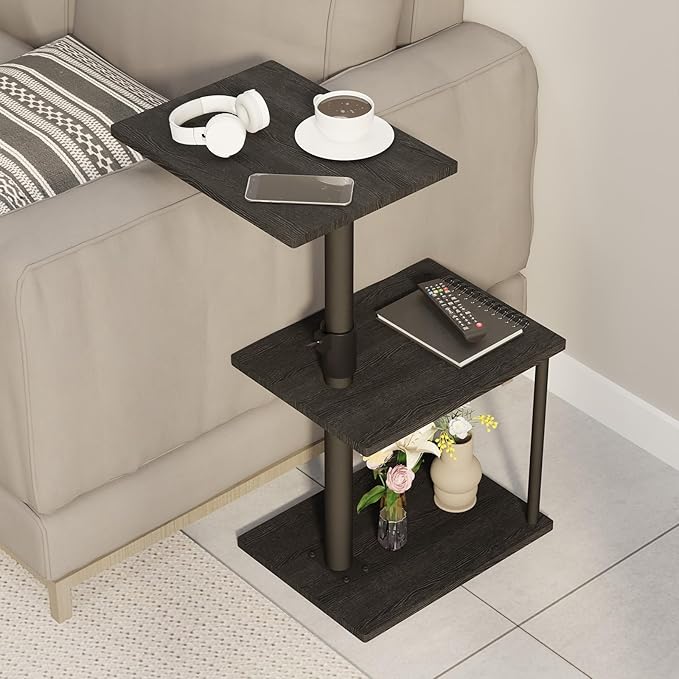Faesun Swivel Side Table for Couch Arm, Adjustable C End Table for Recliner or Bed, Tv Trays with Storage Shelf for Small Spaces Small Nightstand Table for Living Room, Bedroom，2pc